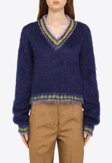 V-Neck Knitted Sweater in Mohair Blend