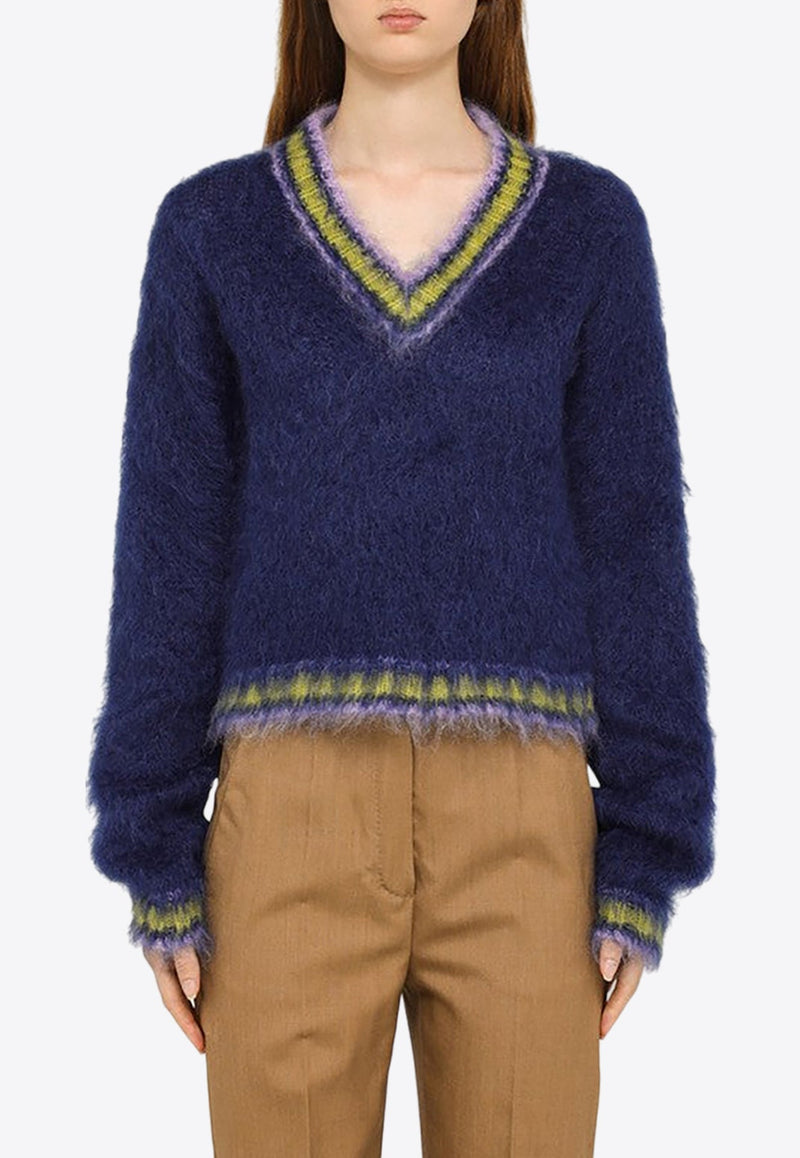 V-Neck Knitted Sweater in Mohair Blend