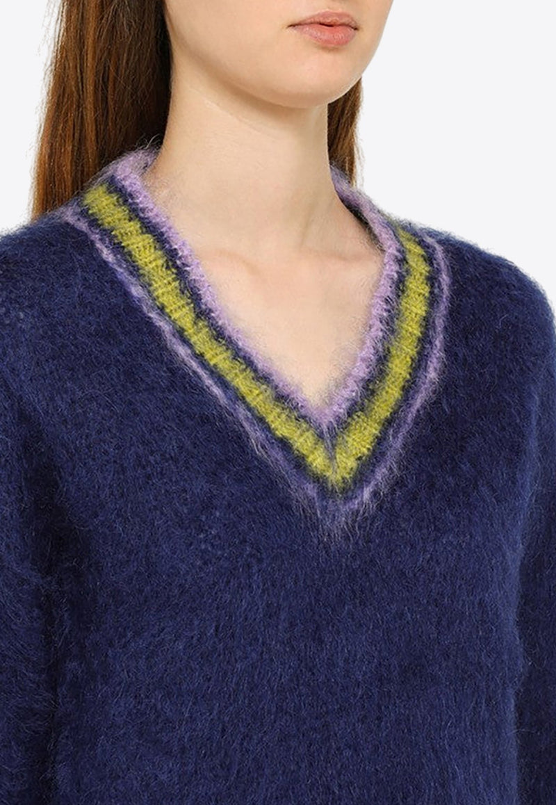 V-neck Knitted Sweater in Mohair Blend