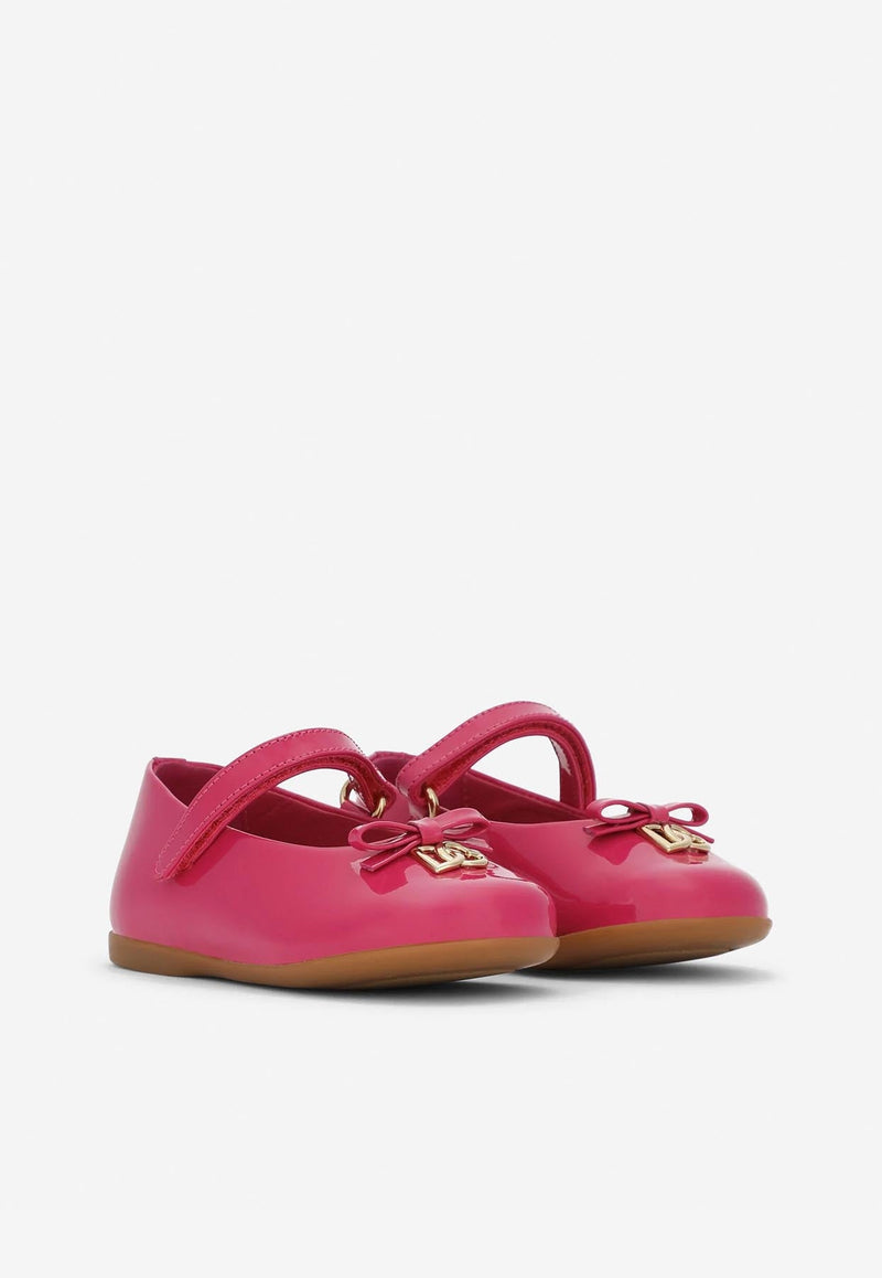 Baby Girls DG Logo Patent Leather Ballet Flats with Strap