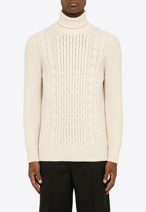 Cable-Knit Turtleneck Wool Sweater