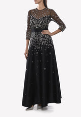 Glen Floral Embroidered Floor-Length A-line Gown