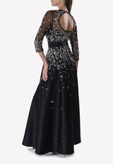 Glen Floral Embroidered Floor-Length A-line Gown