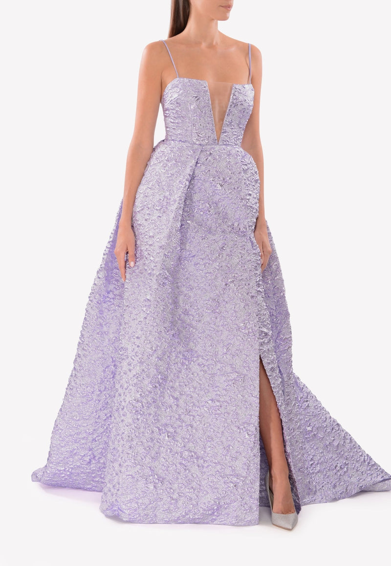 The Keeva Lurex Floral A-line Gown