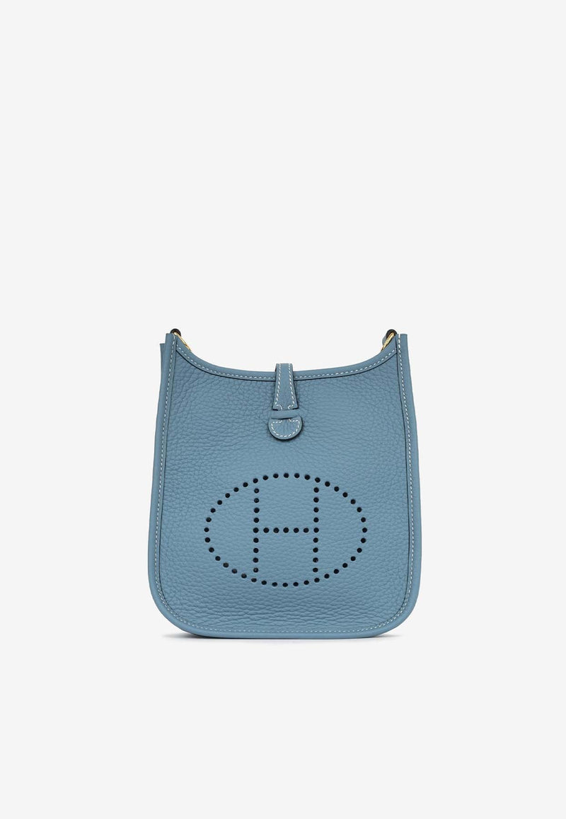 Mini Evelyne 16 in Bleu Jean Clemence Leather with Gold Hardware