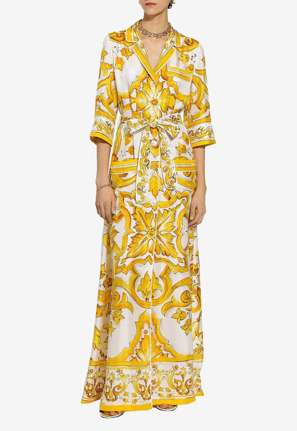 Majolica Print Maxi Shirt Dress in Silk