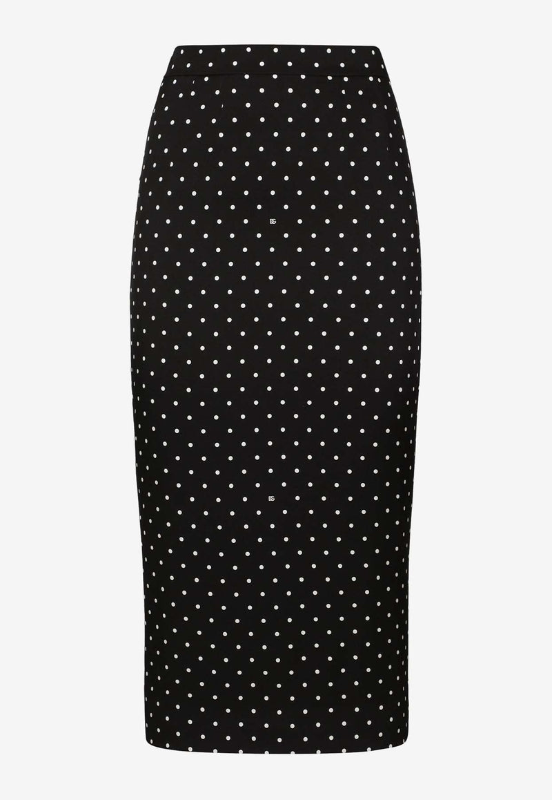 Polka Dot Print Midi Pencil Skirt