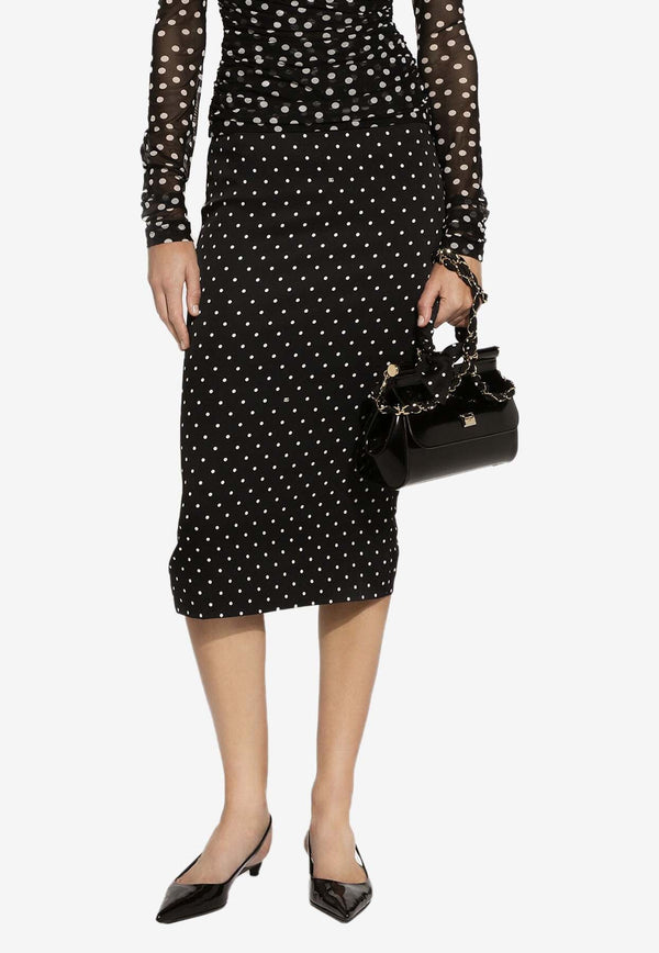 Polka Dot Print Midi Pencil Skirt