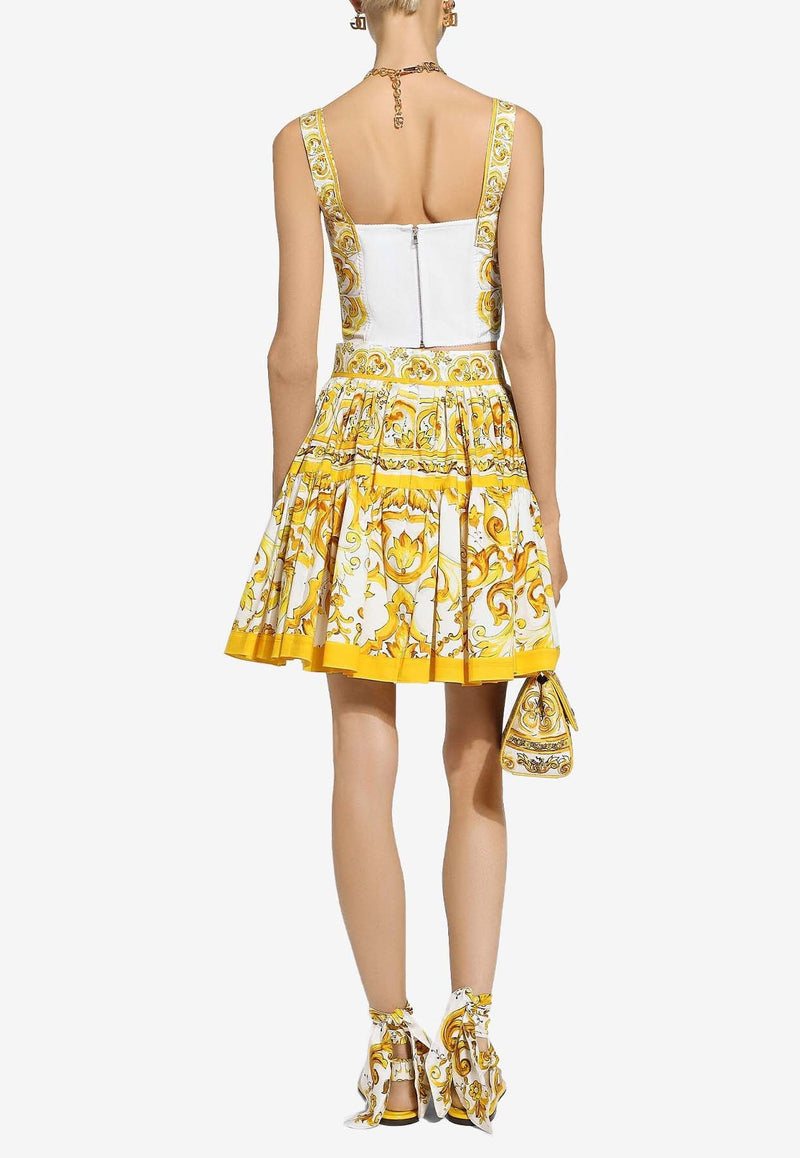 Majolica Print Pleated Mini Skirt