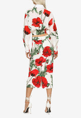 Poppy-Print Charmeuse Midi Skirt