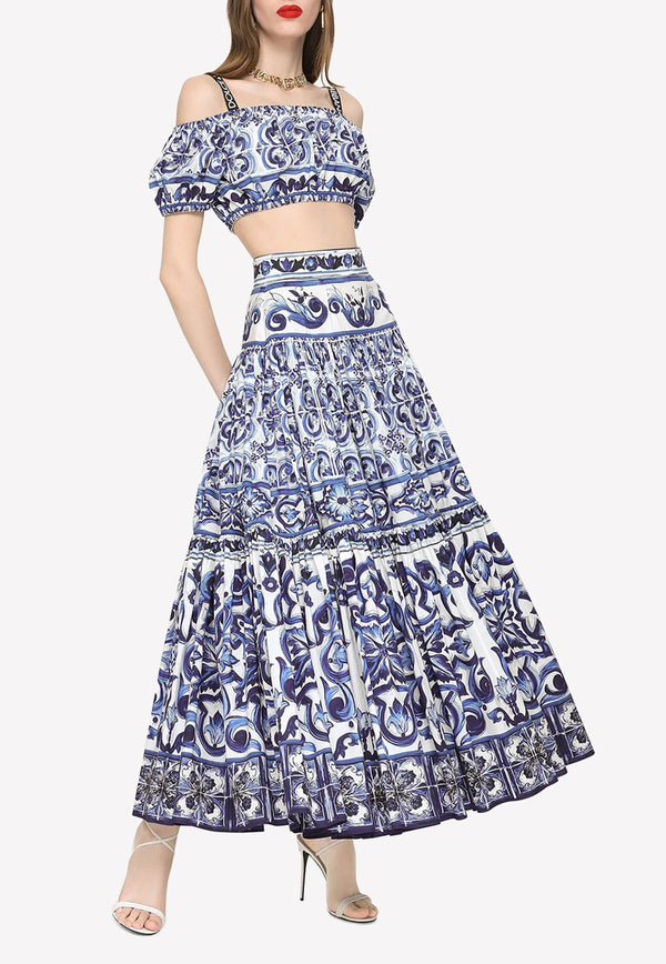 Majolica Print Poplin Midi Skirt