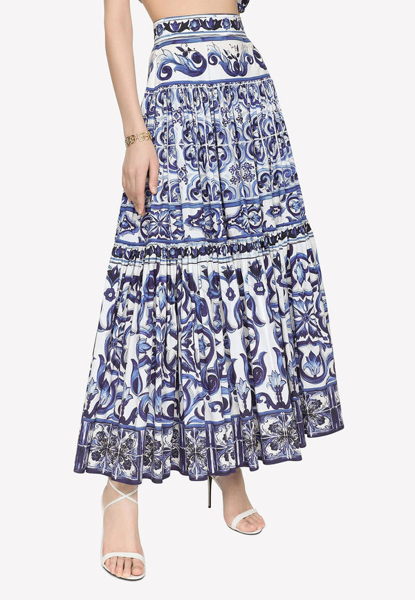 Majolica Print Poplin Midi Skirt