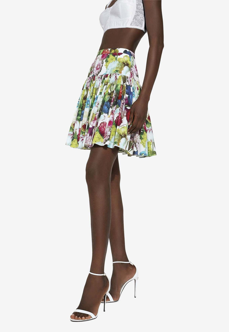 All-Over Floral-Patterned Flared Skirt