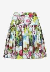 All-Over Floral-Patterned Flared Skirt