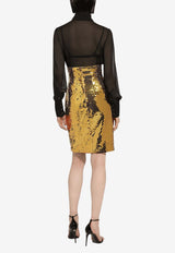 High-Waisted Sequin Midi Skirt