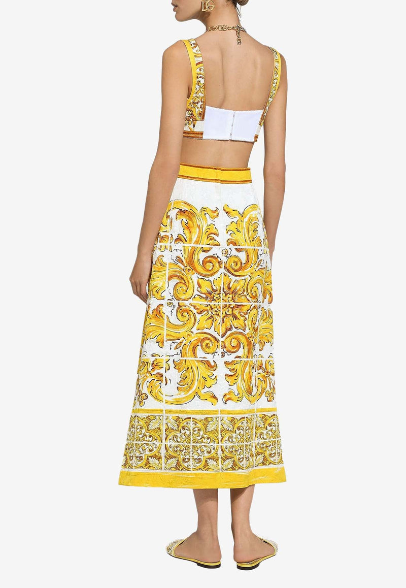 Majolica Print Brocade Midi Skirt