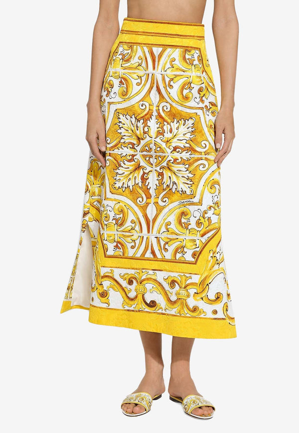 Majolica Print Brocade Midi Skirt