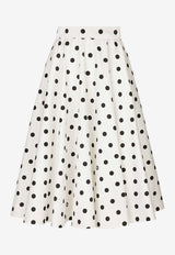 Polka Dot Print Flared Midi Skirt