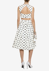 Polka Dot Print Flared Midi Skirt