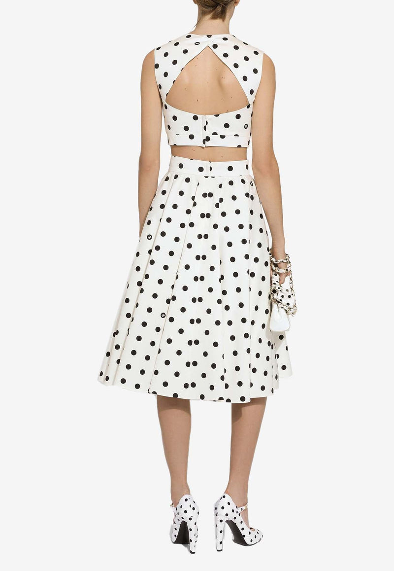 Polka Dot Print Flared Midi Skirt