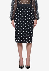 Polka Dot Print Pencil Midi Skirt