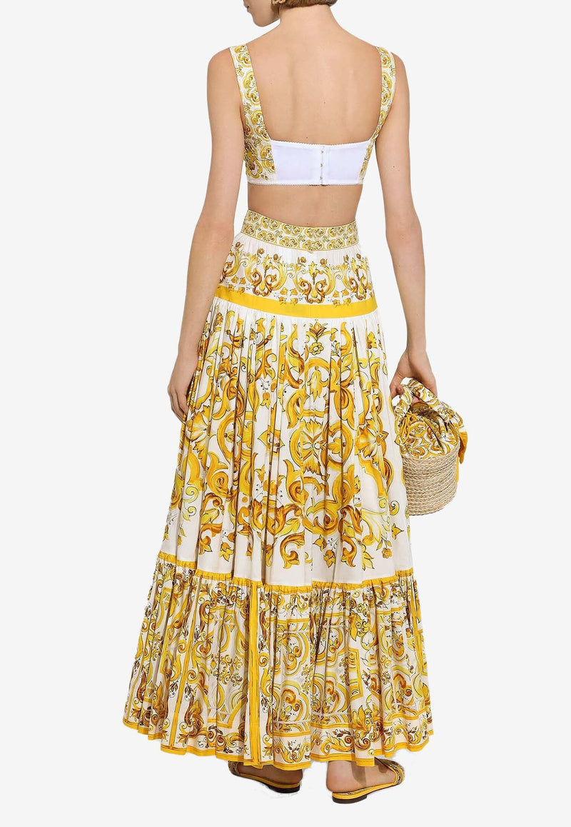 Majolica Print Flared Maxi Skirt