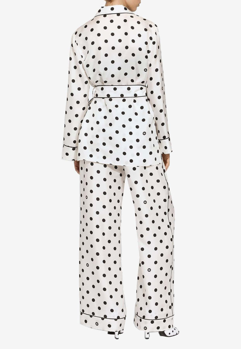 Polka Dot Print Pajama Silk Shirt