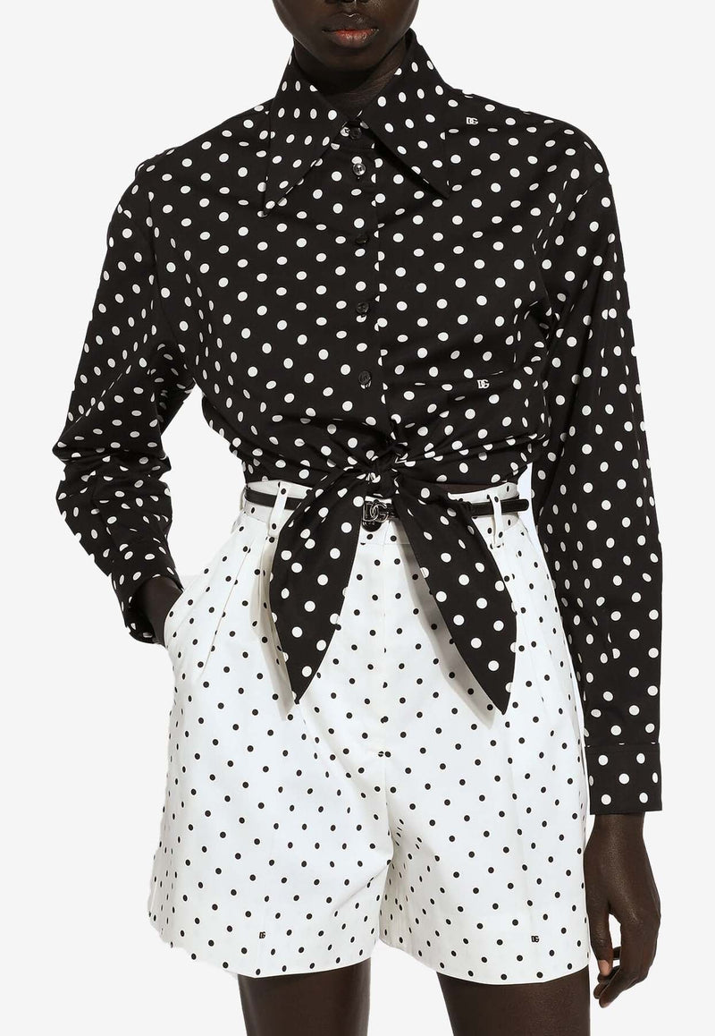 Polka Dot Print Cropped Shirt