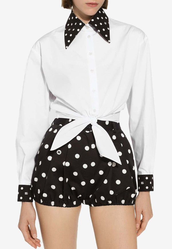 Polka Dot Print Cropped Shirt