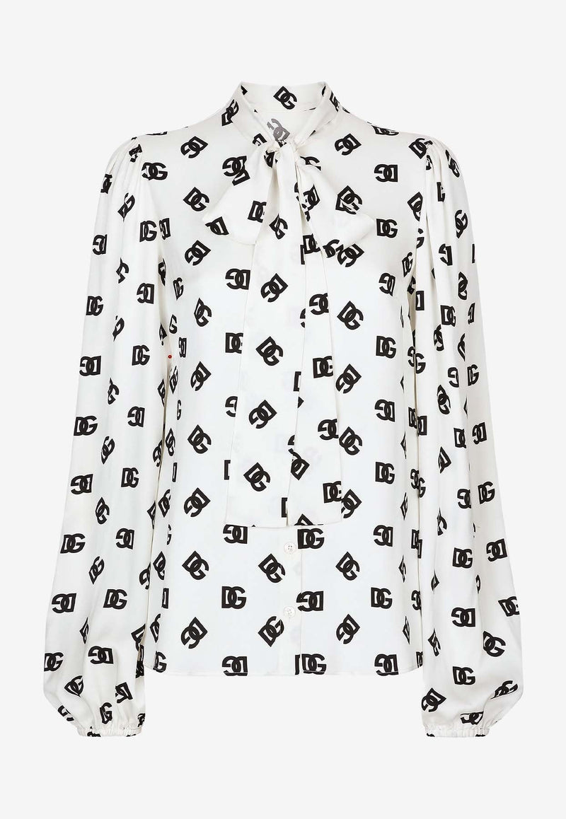 Pussy-Bow Monogram Shirt