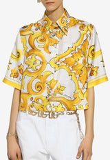 Majolica Print Cropped Silk Shirt