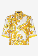 Majolica Print Cropped Silk Shirt