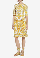 Majolica Print Silk Knee-Length Dress