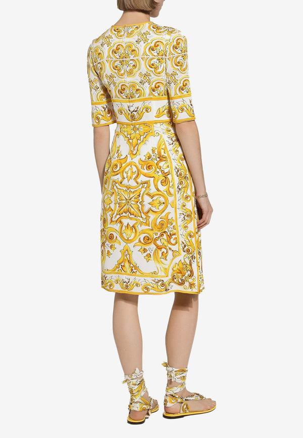 Majolica Print Silk Knee-Length Dress