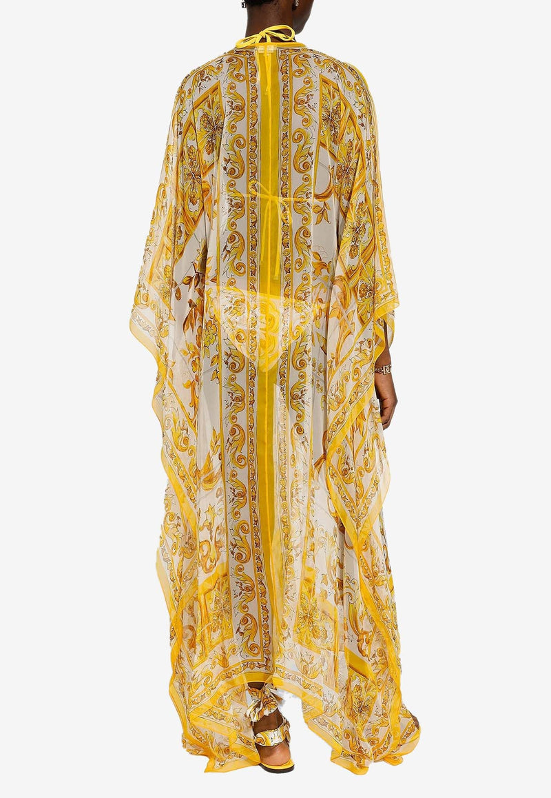 Majolica Print Silk Chiffon Maxi Dress