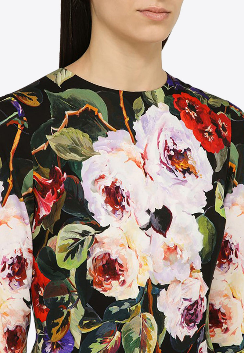 Rose Garden-Print Midi Dress