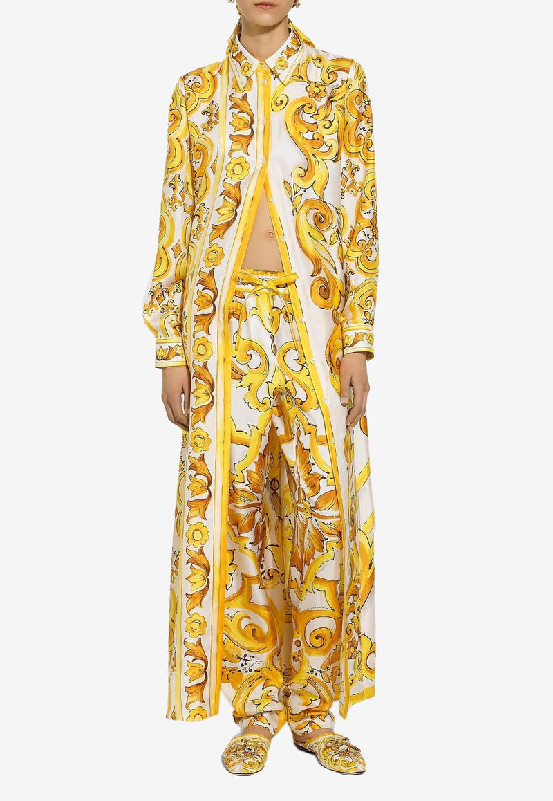 Majolica Print Silk Maxi Shirt Dress