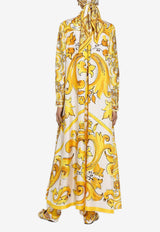 Majolica Print Silk Maxi Shirt Dress