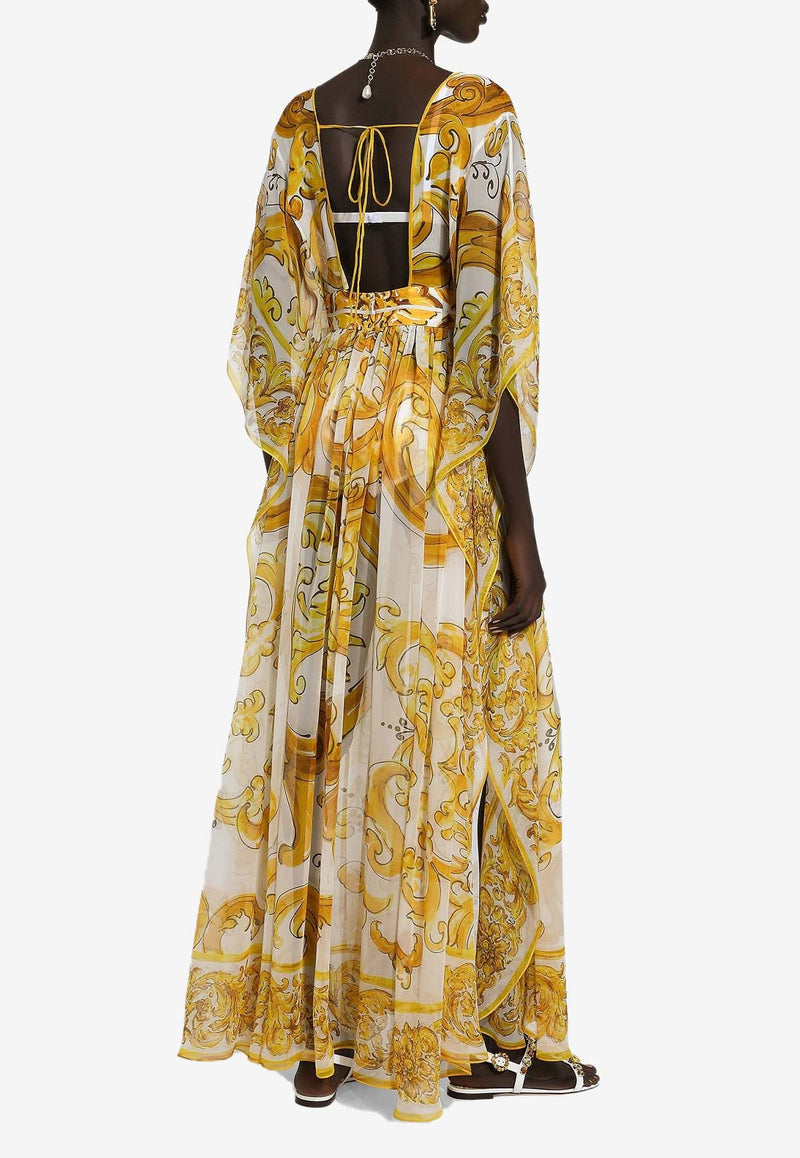 Majolica Print Silk Chiffon Maxi Dress