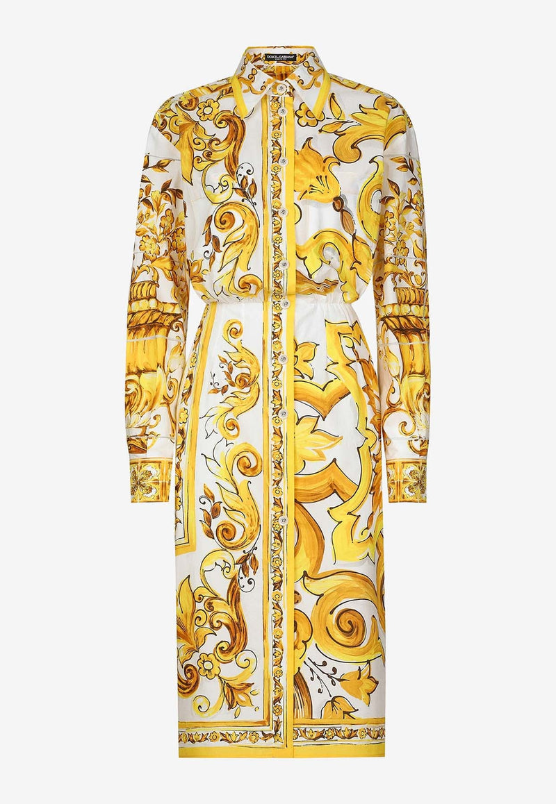 Majolica Print Midi Shirt Dress