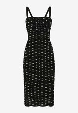 Polka Dot Print Draped Tulle Midi Dress