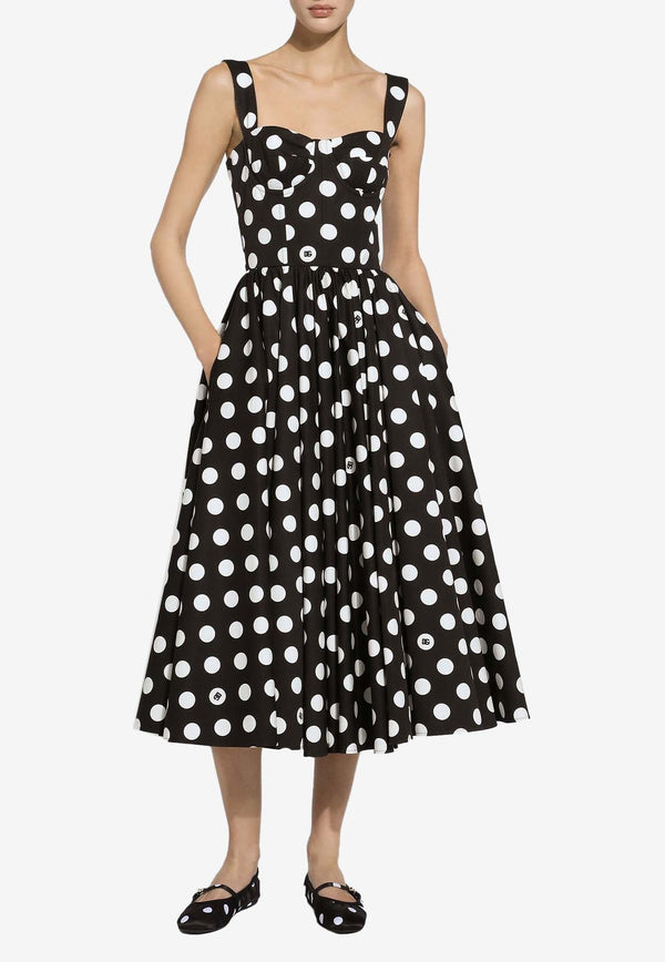 Polka Dot Print Midi Corset Dress