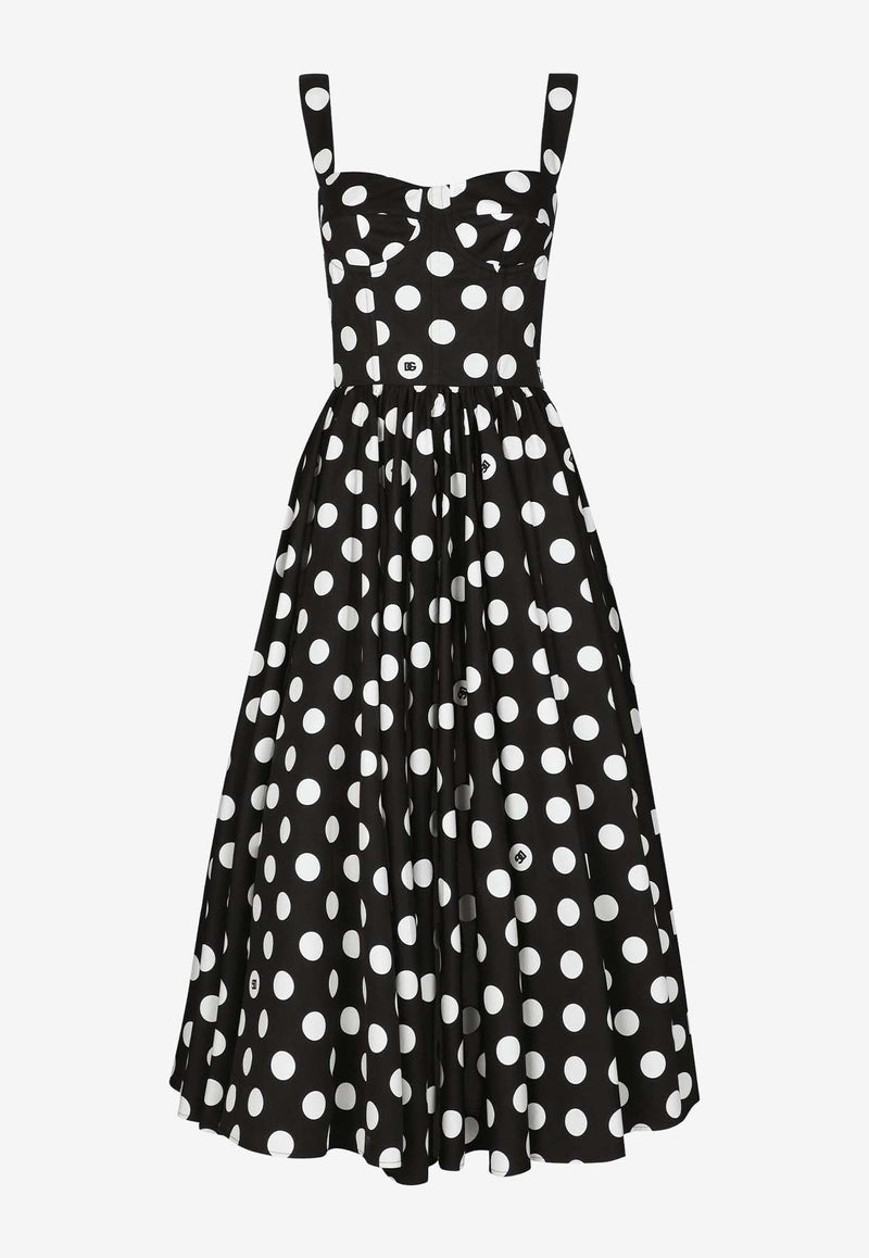 Polka Dot Print Midi Corset Dress