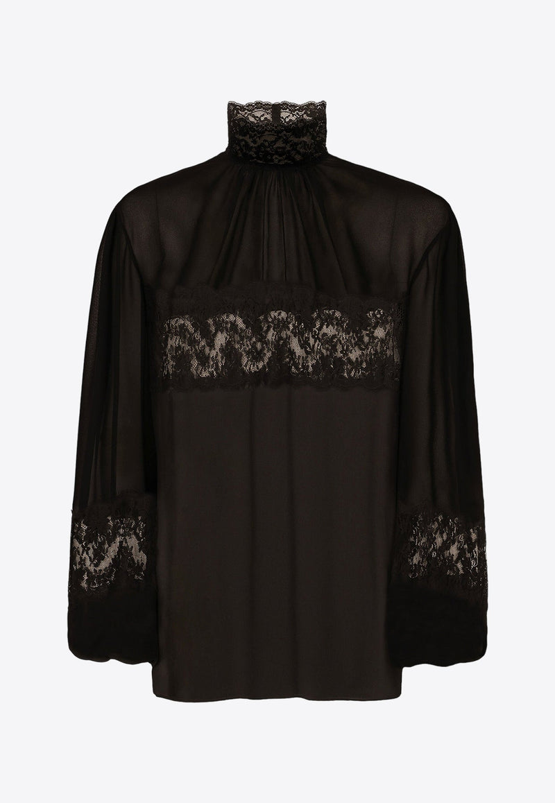 Georgette Lace-Trimmed Turtleneck Blouse