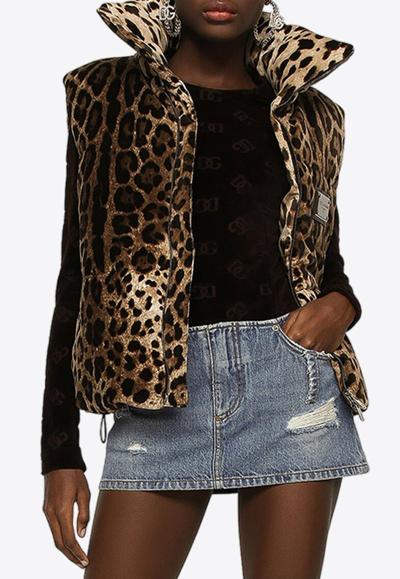 Leopard Print Vest with Logo Plate