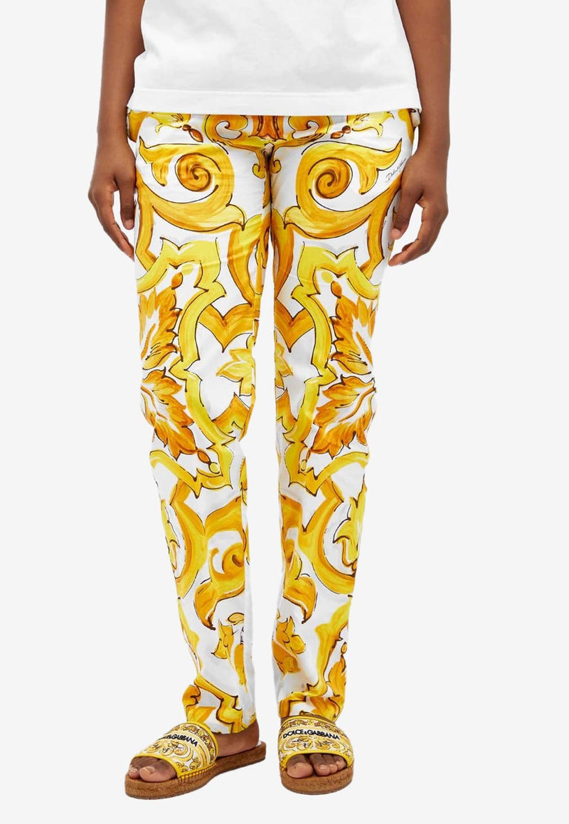 Majolica Print Silk Pajama Pants