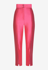 Mikado High-Waist Silk Pants with Slit