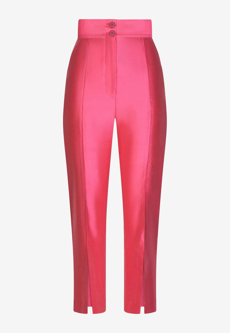 Mikado High-Waist Silk Pants with Slit