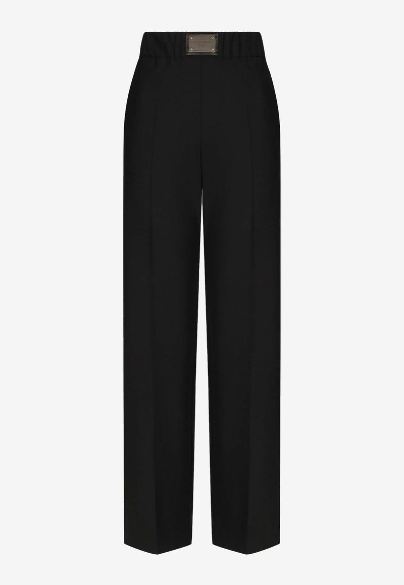 Logo Tag Wide-Leg Wool Pants