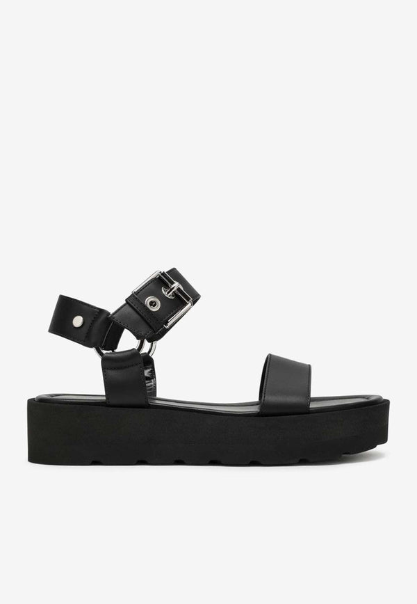 Buckle-Detailed Leather Flatform Sandals